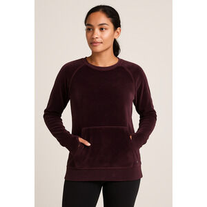 Fabletics Dark Purple Velour Sweatshirt Small Thumb Hole Pullover Pocket